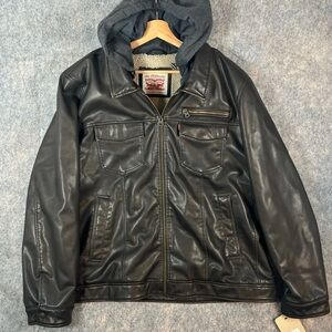 Levi's Mens Faux Leather Hooded Midweight Jacket Mens 2XL NEW dark brown
